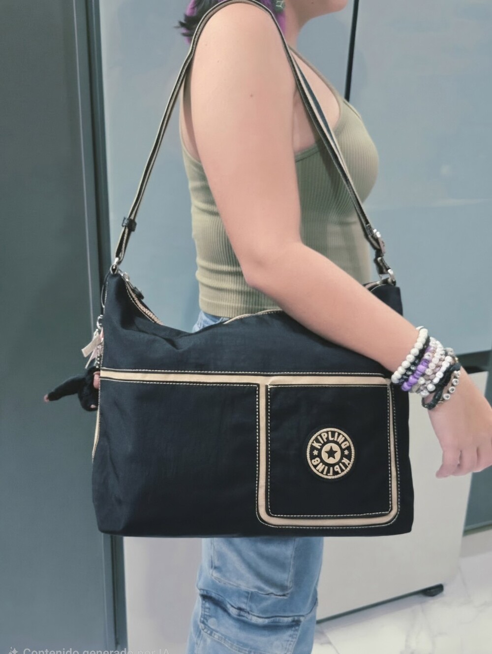 Kipling Black Bag Tote Adjustable Strap Lesia NEW